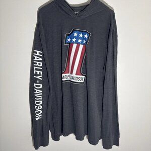 Men's Harley-Davidson Hooded Tee Shirt #1 Race Graphic Hoodie Grey 2XL Logo